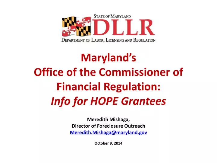 maryland s office of the commissioner of financial regulation info for hope grantees