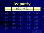 Exploring Key Poetry Terms and Devices in Jeopardy Style - slide 1