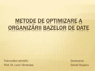 ndrum tor tiin ific doctorand prof dr leon t mbulea daniel stuparu