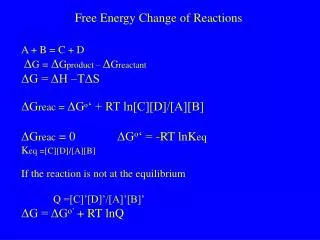 Free Energy Change of Reactions