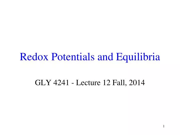 redox potentials and equilibria