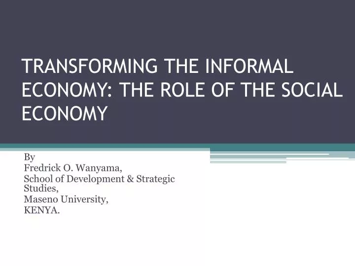 transforming the informal economy the role of the social economy