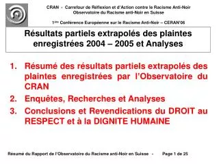 r sultats partiels extrapol s des plaintes enregistr es 2004 2005 et analyses