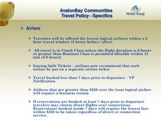 AvalonBay Communities Travel Policy - Specifics