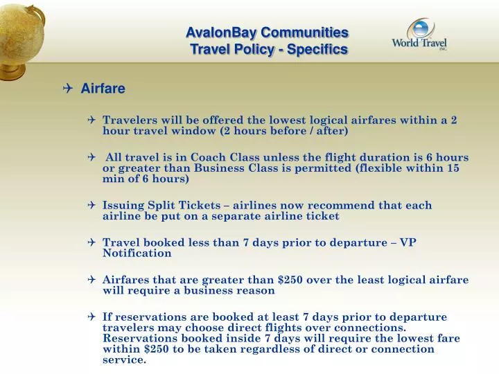 avalonbay communities travel policy specifics