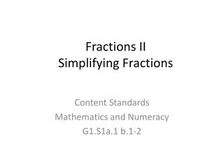 Fractions II Simplifying Fractions
