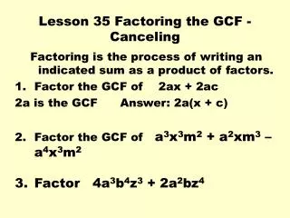 Lesson 35 Factoring the GCF - Canceling