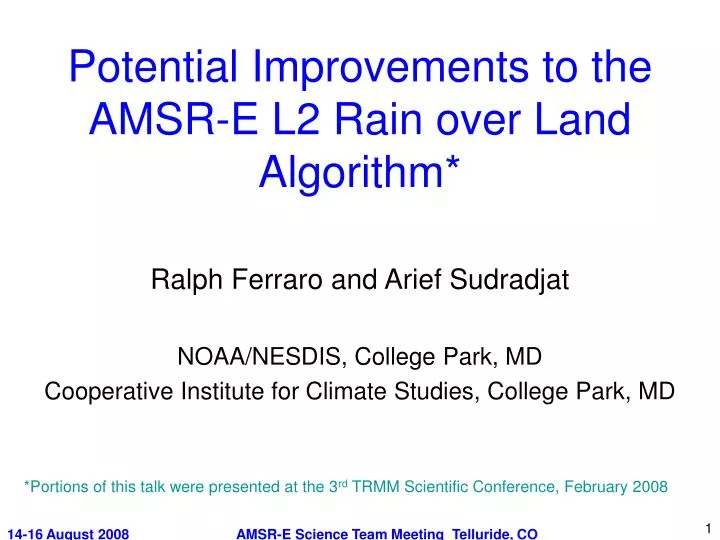 potential improvements to the amsr e l2 rain over land algorithm