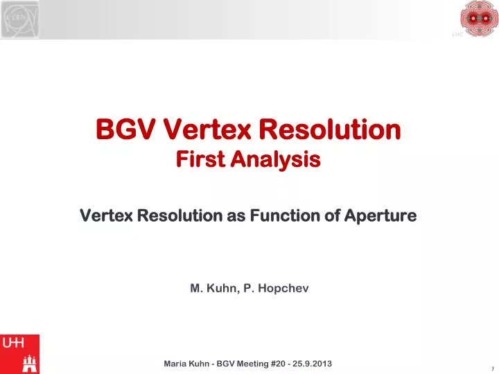 bgv vertex resolution first analysis vertex resolution as function of aperture