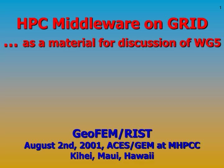 hpc middleware on grid as a material for discussion of wg5