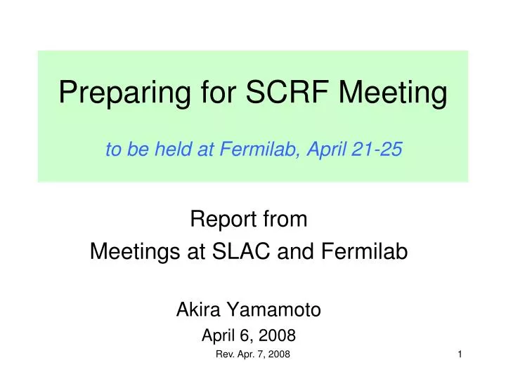 preparing for scrf meeting to be held at fermilab april 21 25