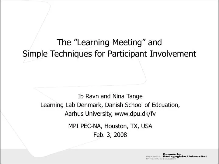 the learning meeting and simple techniques for participant involvement