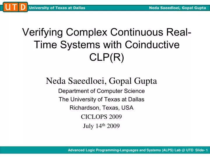 verifying complex continuous real time systems with coinductive clp r