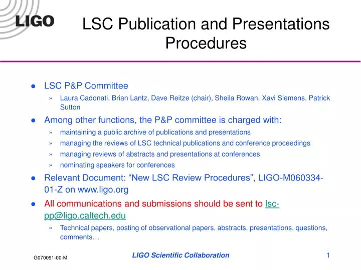 lsc publication and presentations procedures