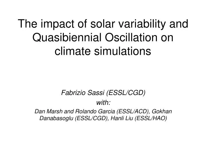 the impact of solar variability and quasibiennial oscillation on climate simulations