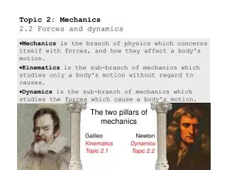 Topic 2: Mechanics 2.2 Forces and dynamics