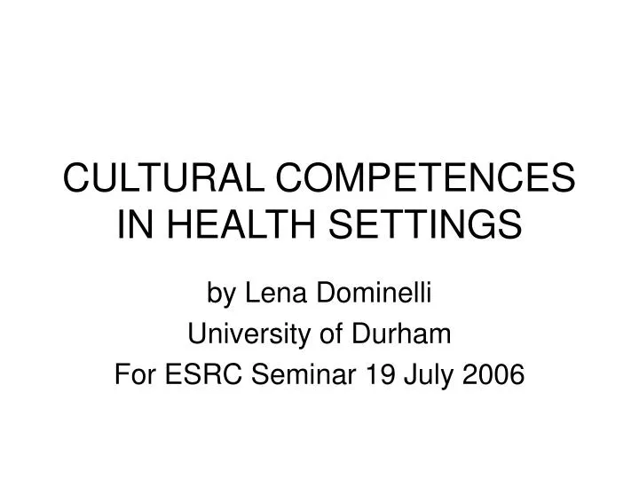 cultural competences in health settings