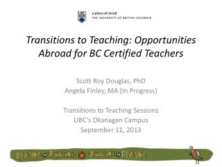Transitions to Teaching: Opportunities Abroad for BC Certified Teachers