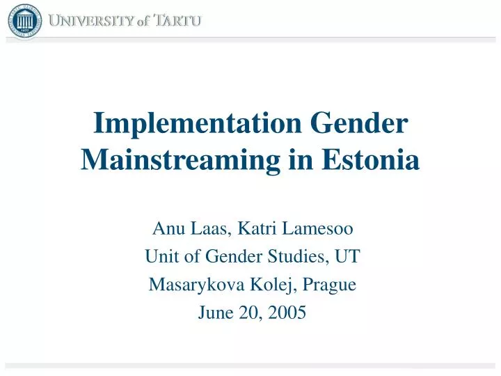 implementation gender mainstreaming in estonia