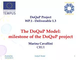 DoQuP Project WP.1 - Deliverable 1.3 The DoQuP Model: milestone of the DoQuP project