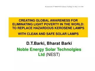 D.T.Barki, Bharat Barki Noble Energy Solar Technolgies Ltd (NEST)