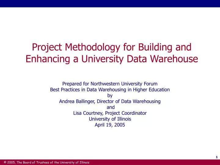 project methodology for building and enhancing a university data warehouse