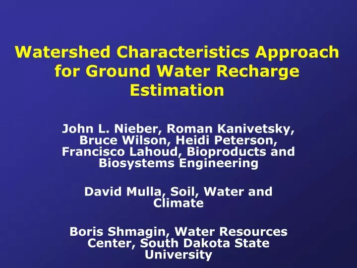 watershed characteristics approach for ground water recharge estimation