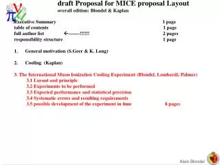draft Proposal for MICE proposal Layout overall edition: Blondel &amp; Kaplan