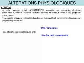 alterations physiologiques