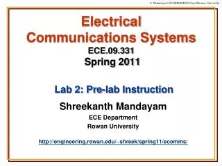 Electrical Communications Systems ECE.09.331 Spring 2011