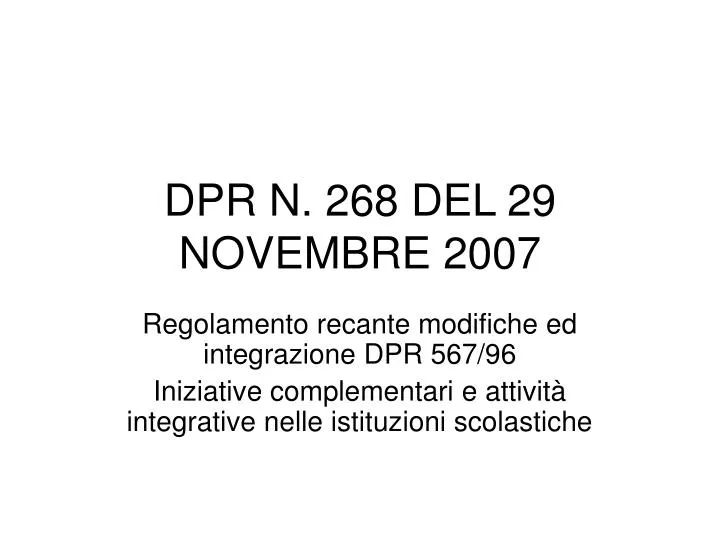 dpr n 268 del 29 novembre 2007