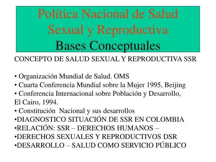pol tica nacional de salud sexual y reproductiva bases conceptuales