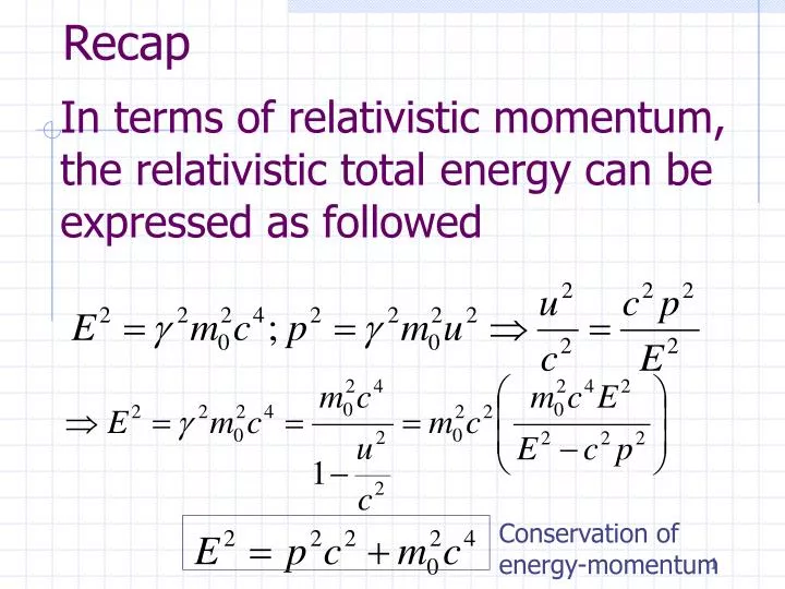 in terms of relativistic momentum the relativistic total energy can be expressed as followed