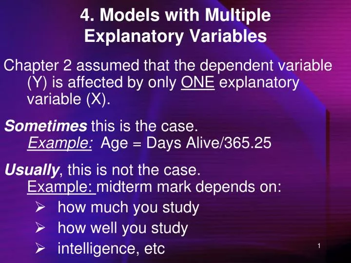 4 models with multiple explanatory variables