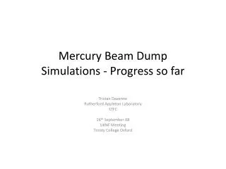 Mercury Beam Dump Simulations - Progress so far