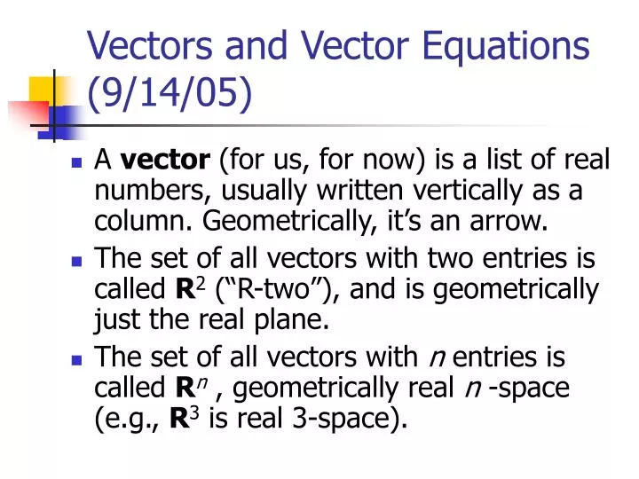 vectors and vector equations 9 14 05