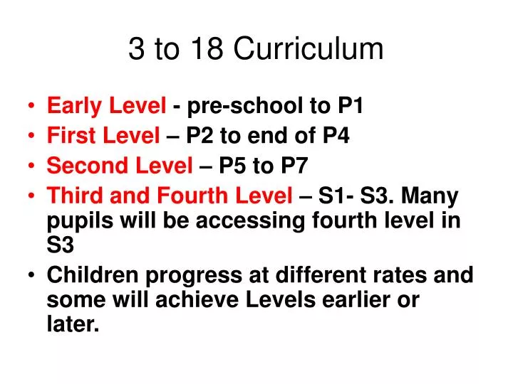 3 to 18 curriculum