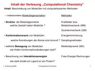 inhalt der vorlesung computational chemistry