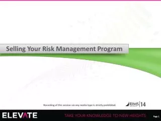 Selling Your Risk Management Program
