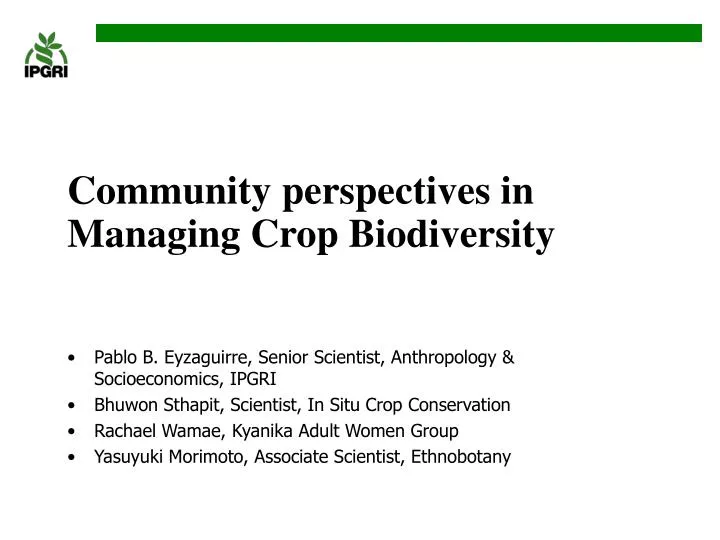 community perspectives in managing crop biodiversity
