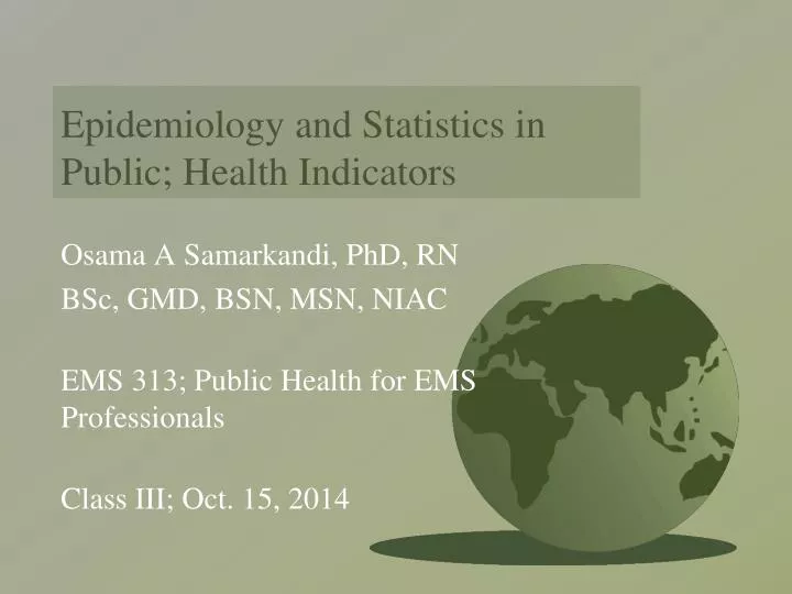 epidemiology and statistics in public health indicators