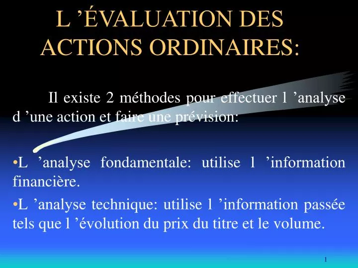 l valuation des actions ordinaires