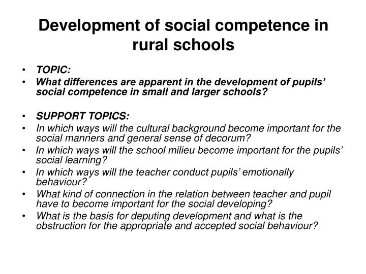 development of social competence in rural schools