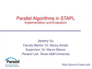 Parallel Algorithms in STAPL Implementation and Evaluation