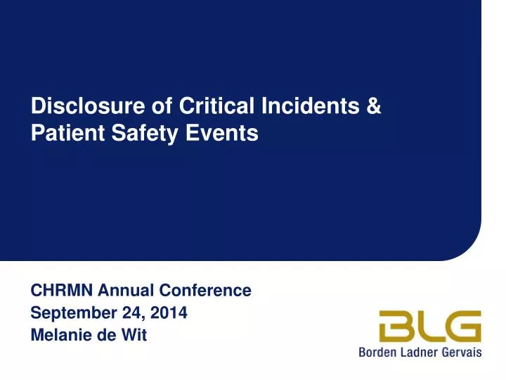 disclosure of critical incidents patient safety events