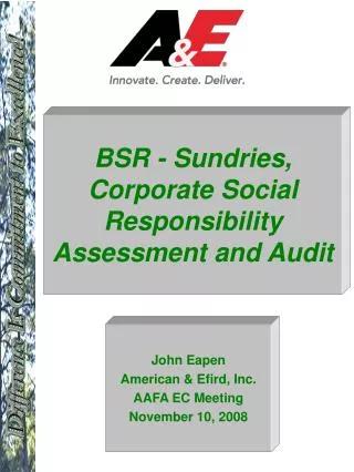 BSR - Sundries, Corporate Social Responsibility Assessment and Audit
