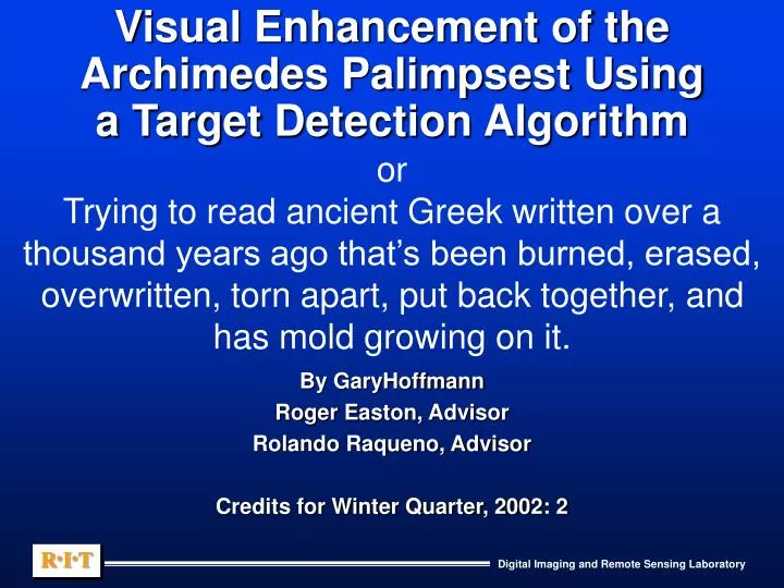 visual enhancement of the archimedes palimpsest using a target detection algorithm