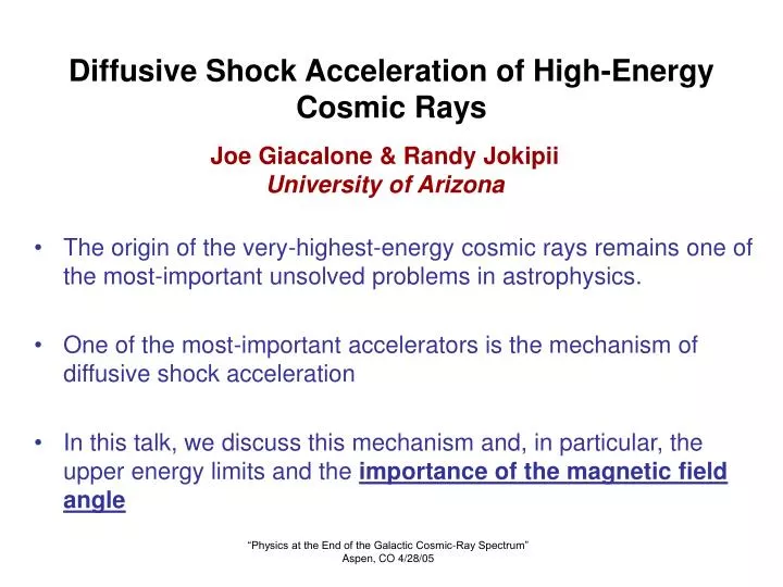 diffusive shock acceleration of high energy cosmic rays