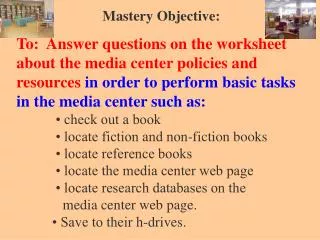 Mastery Objective: