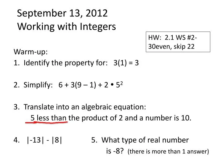 september 13 2012 working with integers